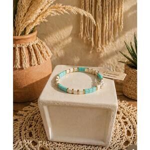 Pomina Blue, Gold White Square Stretch Bracelet New